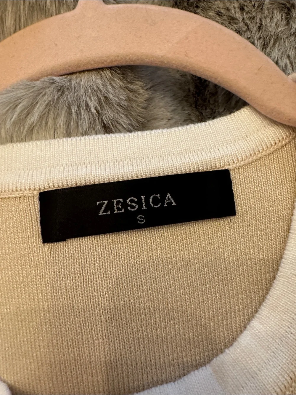 Zesica Beige Mini Knit Dress with White Trim